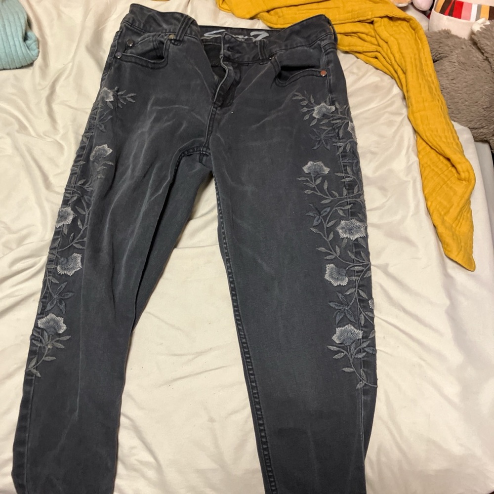Black floral embroidered jeans #floraljeans #jeans #goth #alt